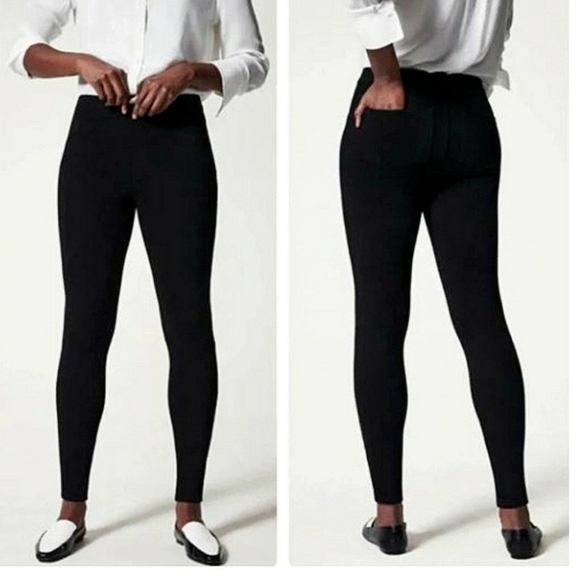 Spanx Black Pull On Denim Pants Skinny Jeggings High Waisted Womens Sz S Petite - Picture 3 of 13